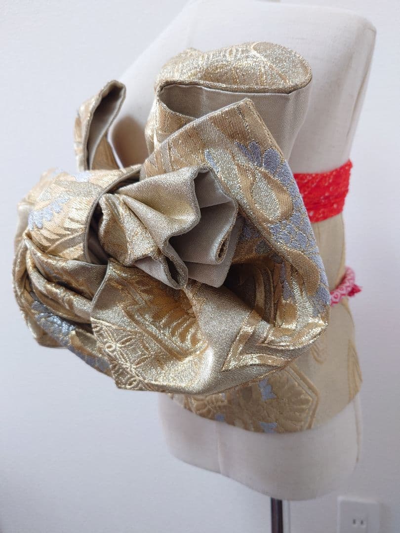 七五三　ハーフ成人式　ジュニア帯　大人用袋帯からの作り帯　1点物 鶴柄　金系