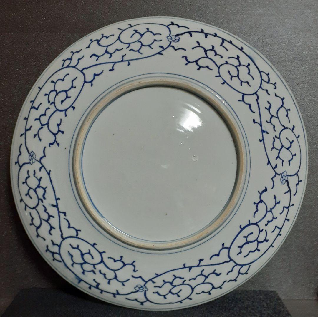 江戸時代後期　古伊万里　染付　窓絵に松竹梅　唐草文様　裏　たこ唐草文様　特大大皿