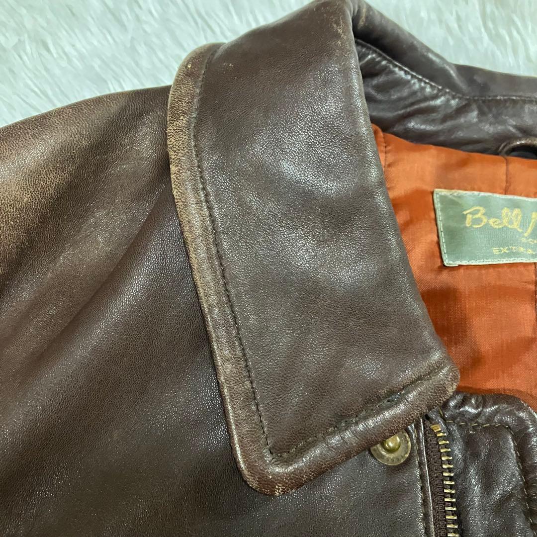 オールド ラムレザー 短丈ジャケット メンズ ブラウンL 古着 羊革 90s