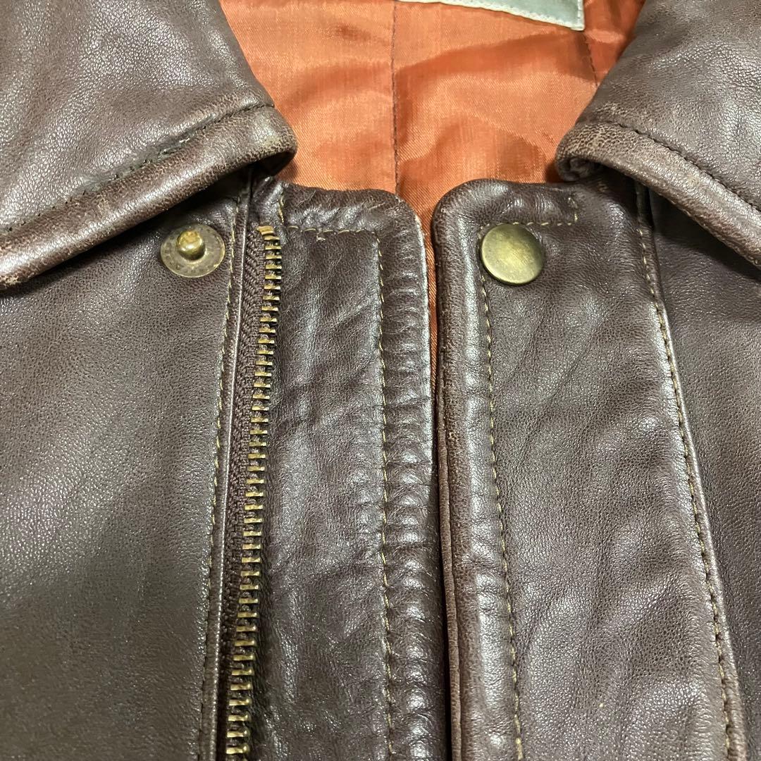 オールド ラムレザー 短丈ジャケット メンズ ブラウンL 古着 羊革 90s