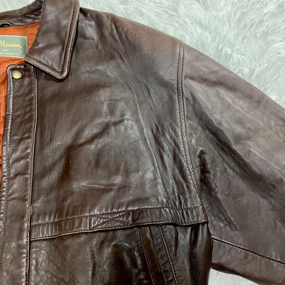 オールド ラムレザー 短丈ジャケット メンズ ブラウンL 古着 羊革 90s