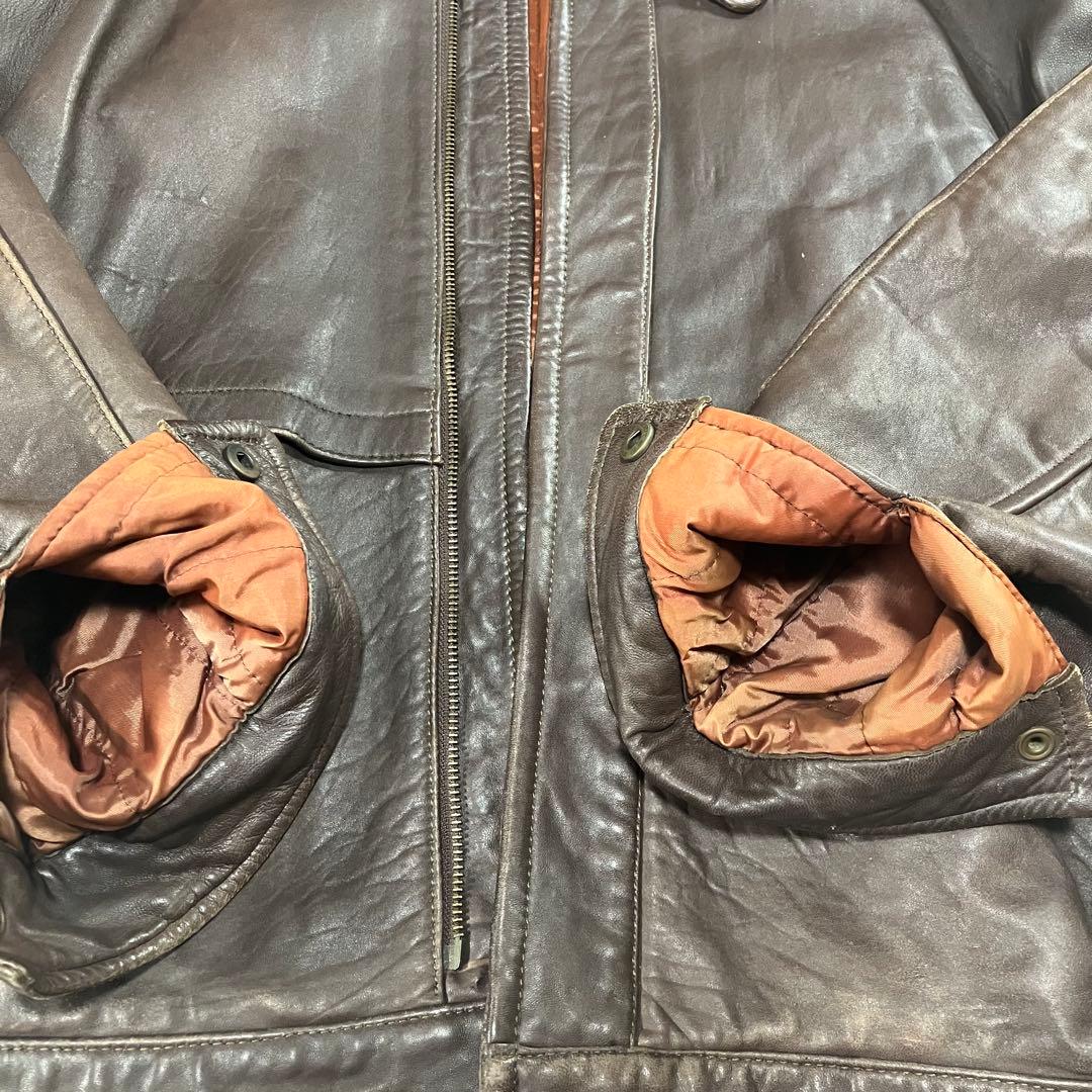 オールド ラムレザー 短丈ジャケット メンズ ブラウンL 古着 羊革 90s