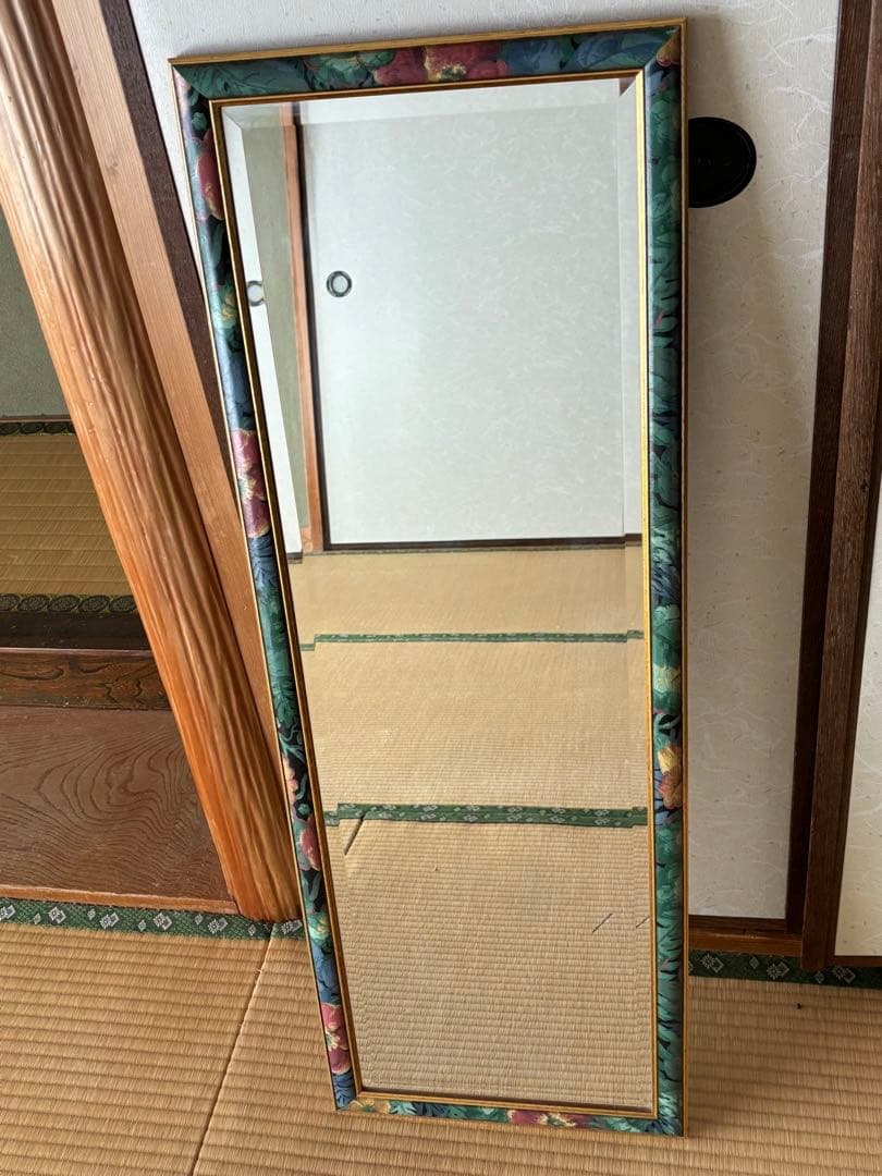 昭和レトロ鮮やかな花のウォールミラー全身鏡姿見アンティークヴィンテージ