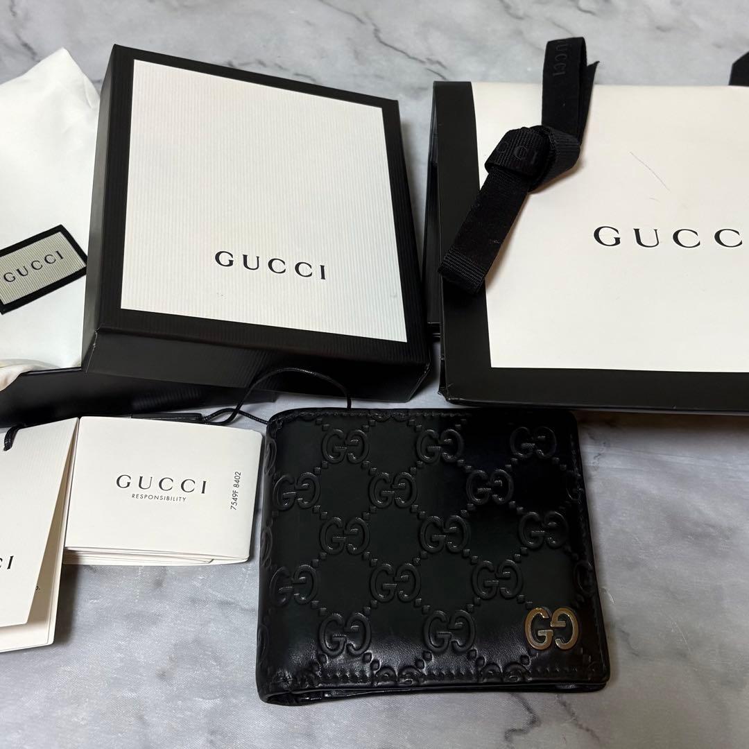 GUCCI グッチ GGシマ 二つ折りメンズ 財布 ブラック