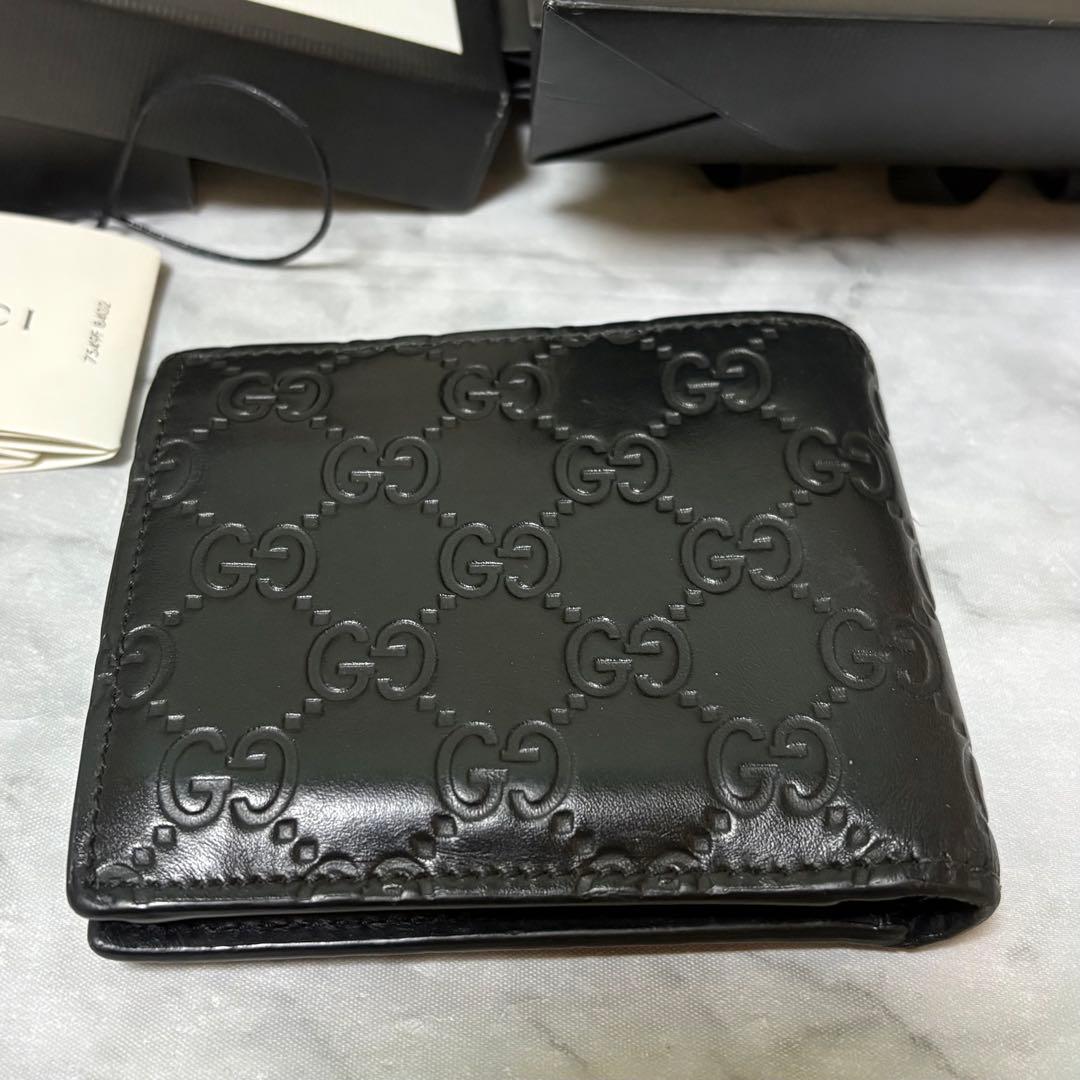 GUCCI グッチ GGシマ 二つ折りメンズ 財布 ブラック