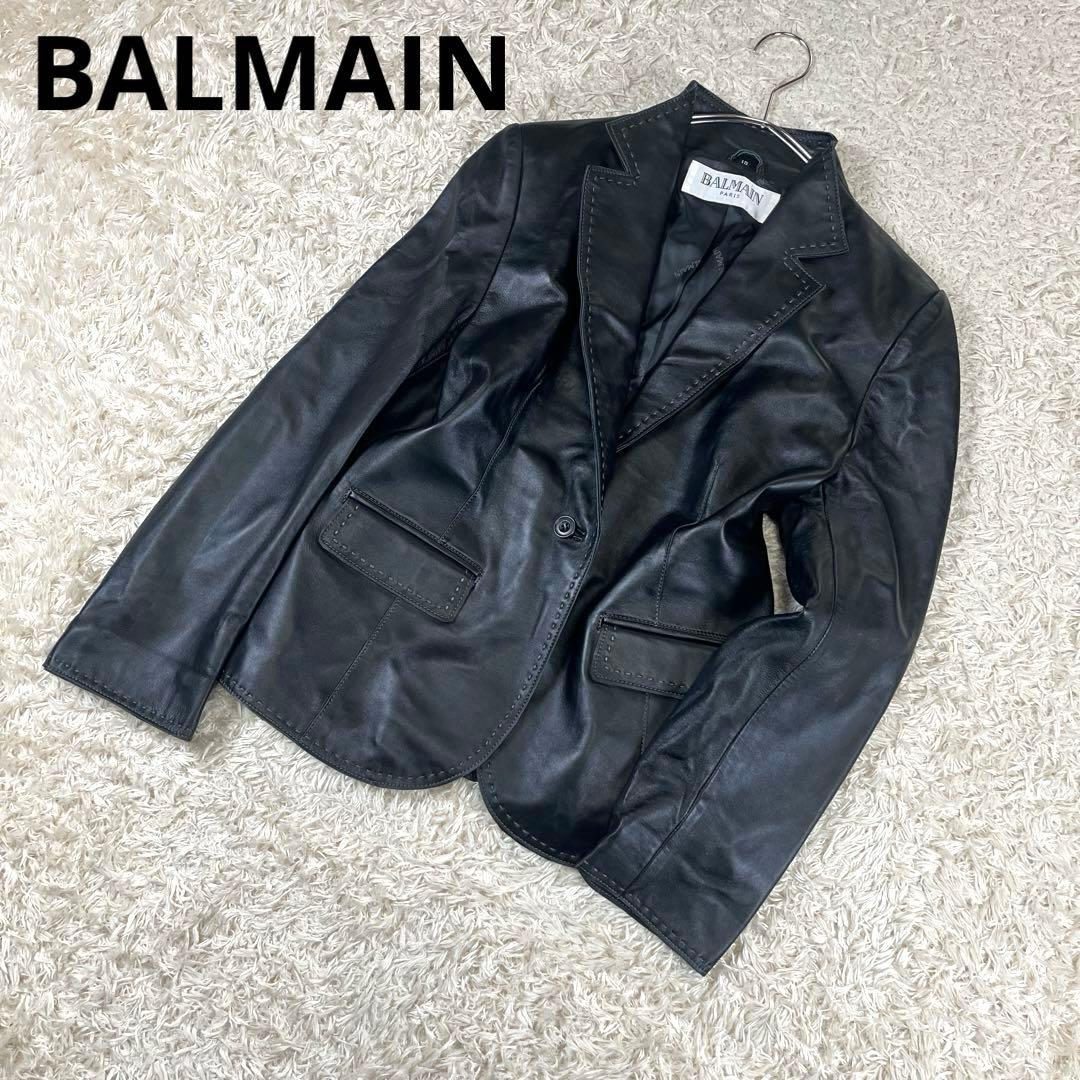 BALMAIN ラムレザー 羊革 ジャケット 大きいサイズ 裏地総柄ロゴ 2XL