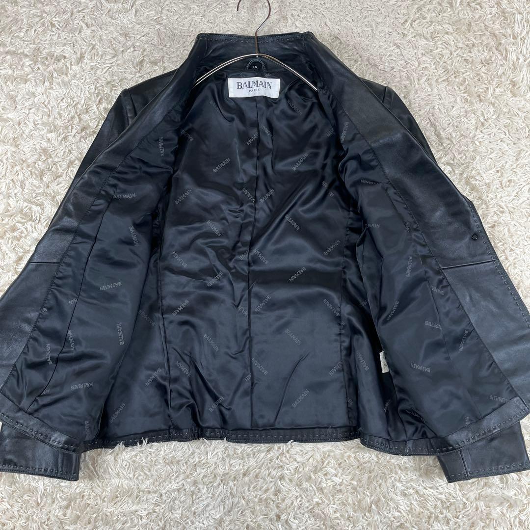BALMAIN ラムレザー 羊革 ジャケット 大きいサイズ 裏地総柄ロゴ 2XL