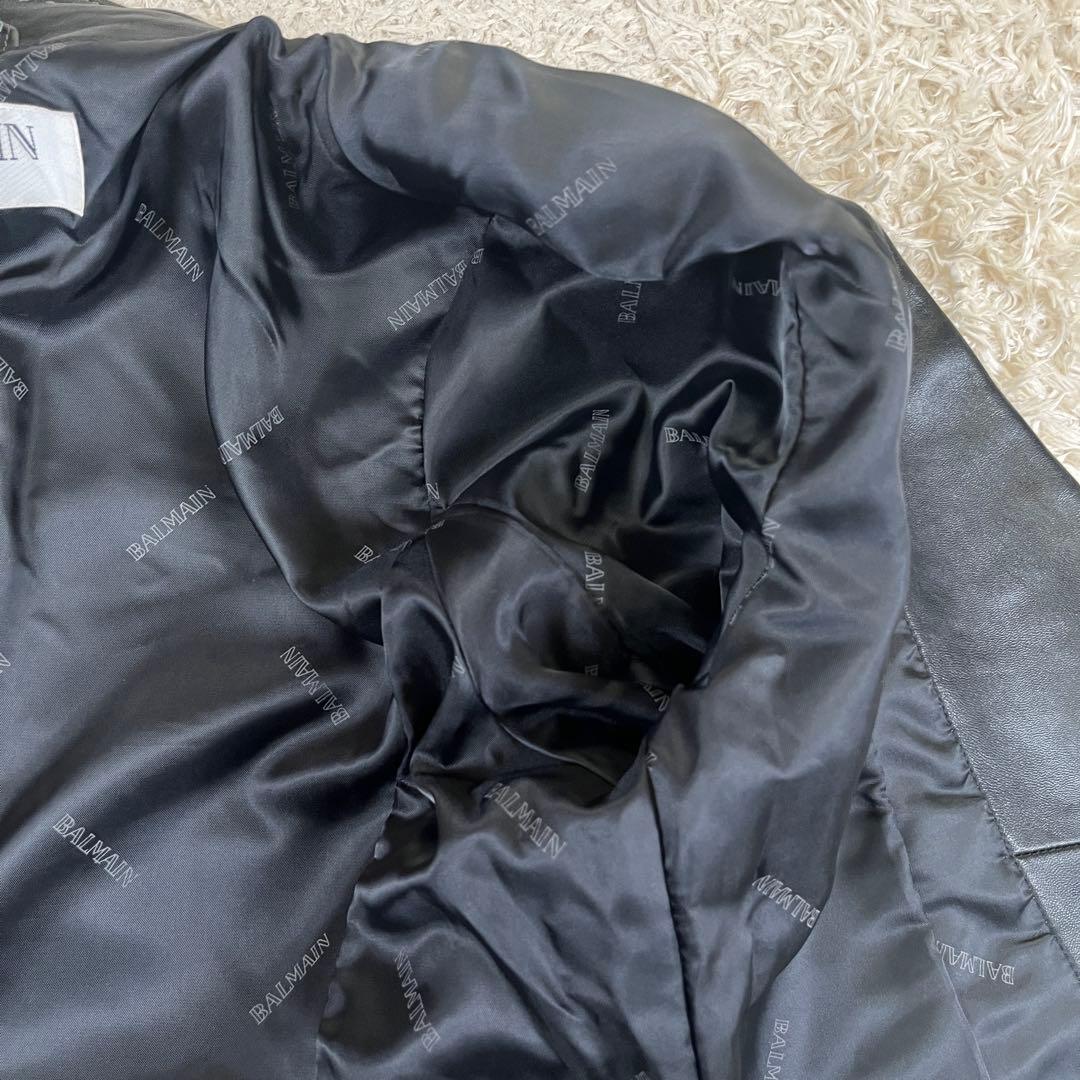 BALMAIN ラムレザー 羊革 ジャケット 大きいサイズ 裏地総柄ロゴ 2XL