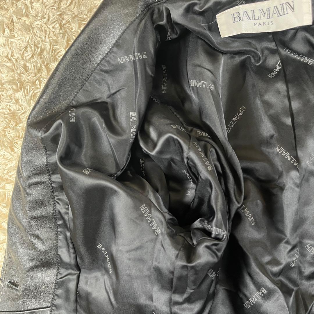 BALMAIN ラムレザー 羊革 ジャケット 大きいサイズ 裏地総柄ロゴ 2XL