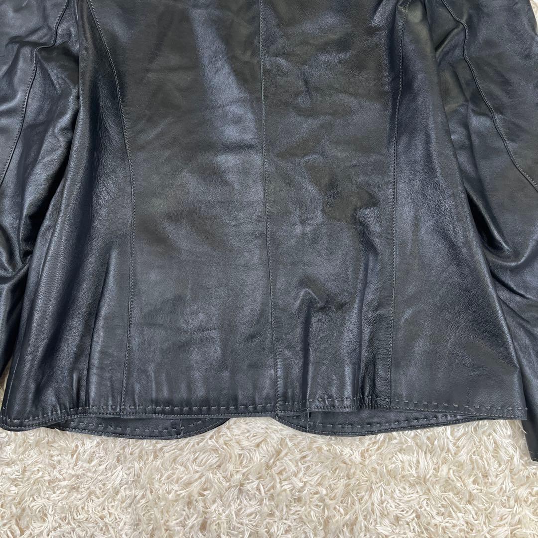 BALMAIN ラムレザー 羊革 ジャケット 大きいサイズ 裏地総柄ロゴ 2XL