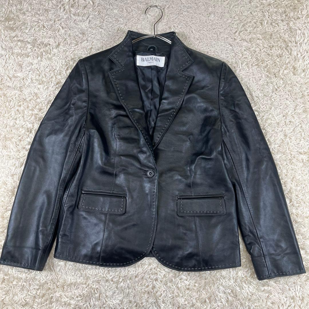BALMAIN ラムレザー 羊革 ジャケット 大きいサイズ 裏地総柄ロゴ 2XL