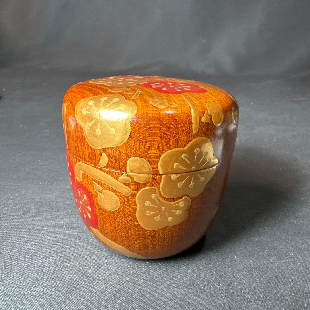 J18 送料無料　棗　木地中棗　梅　華遙　茶道具　漆芸　共箱　茶道