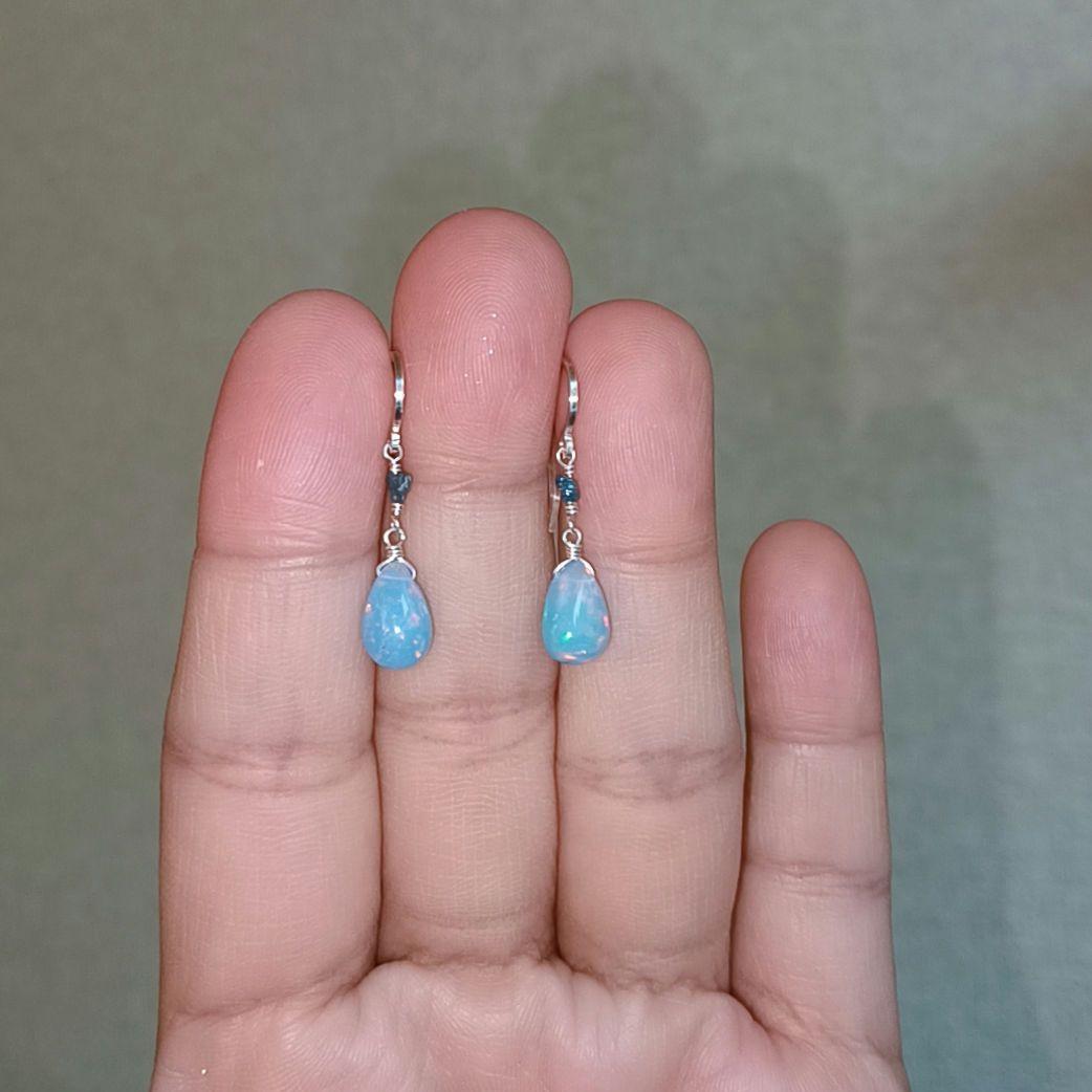 シルバー925 ブルーオパとブルーダイヤモンドピアス