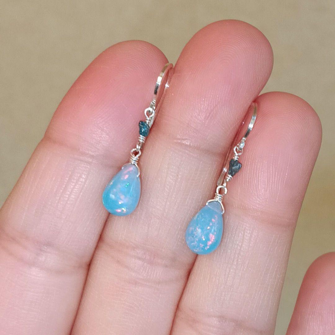 シルバー925 ブルーオパとブルーダイヤモンドピアス