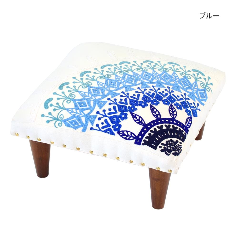 【オリエンタル調】木製 ロースツール 刺繍 アジアン エスニック 小物
