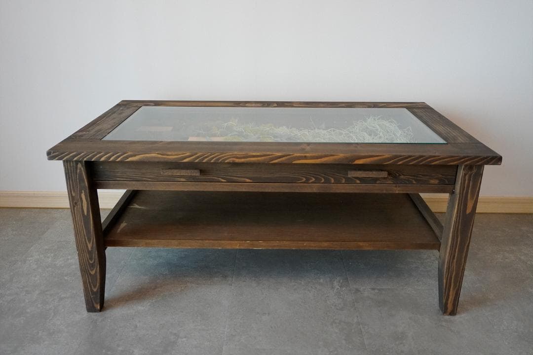 ディスプレイ・コレクションテーブル ガラス天板 天然木（パイン）90×50×40