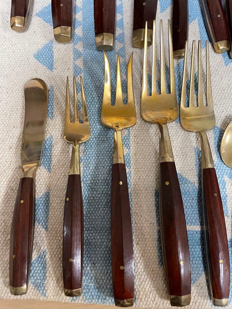 アンティーク　ローズウッド　食器　ブラス製ミッドセンチュリー　カトラリー