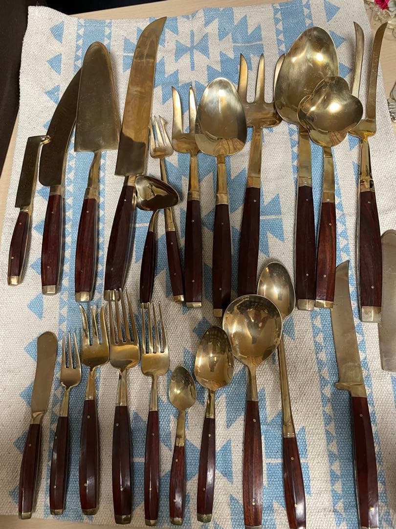 アンティーク　ローズウッド　食器　ブラス製ミッドセンチュリー　カトラリー