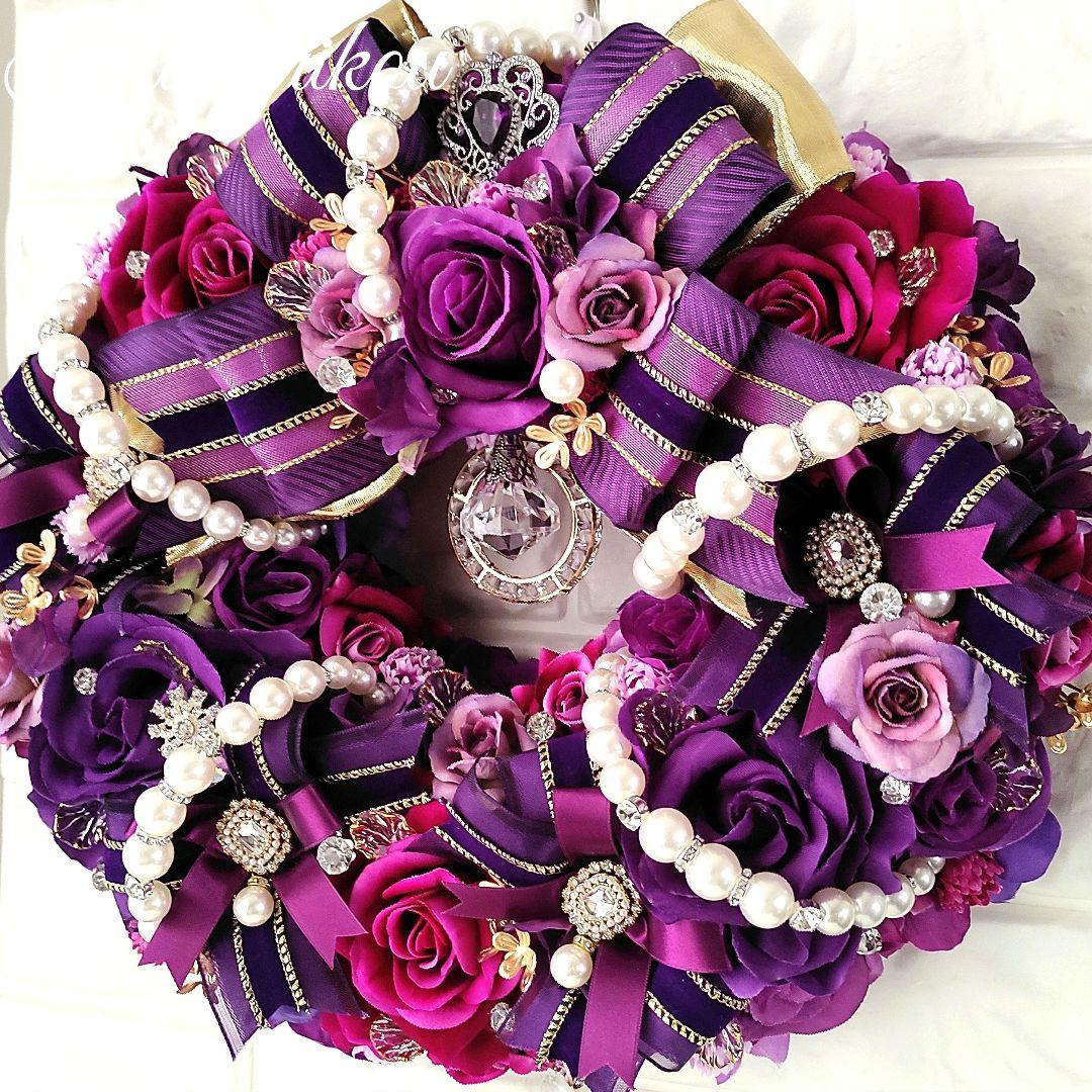パープルローズの豪華ロイヤル特大ジュエルリース♪♪☆*