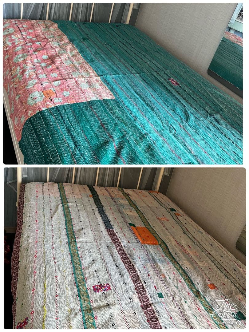 ②アンティーク刺繍カタンキルト　ラリーキルト