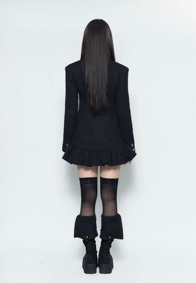 THEREDTHREAD Sツイードバルーンドレス　ブラック