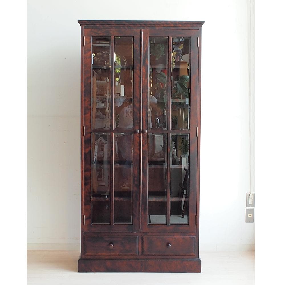 和光株式会社 「北海民芸」樺材 ガラス扉の書棚 民芸家具 本棚 キャビネット