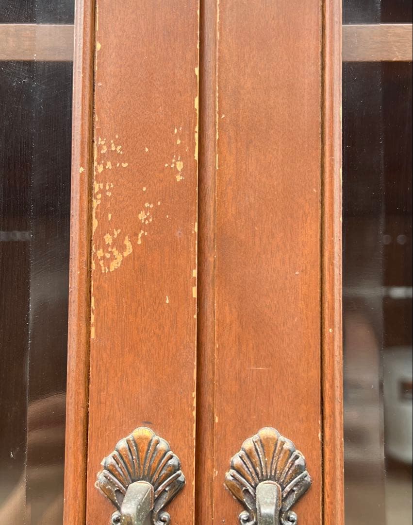 アンティーク 木製 キャビネット 飾り棚 ディスプレイ ガラス扉 猫脚