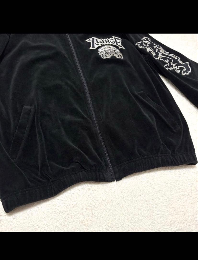 希少 AVIREX × X-LARGE ベロア 刺繍 ブルゾン Lブラック