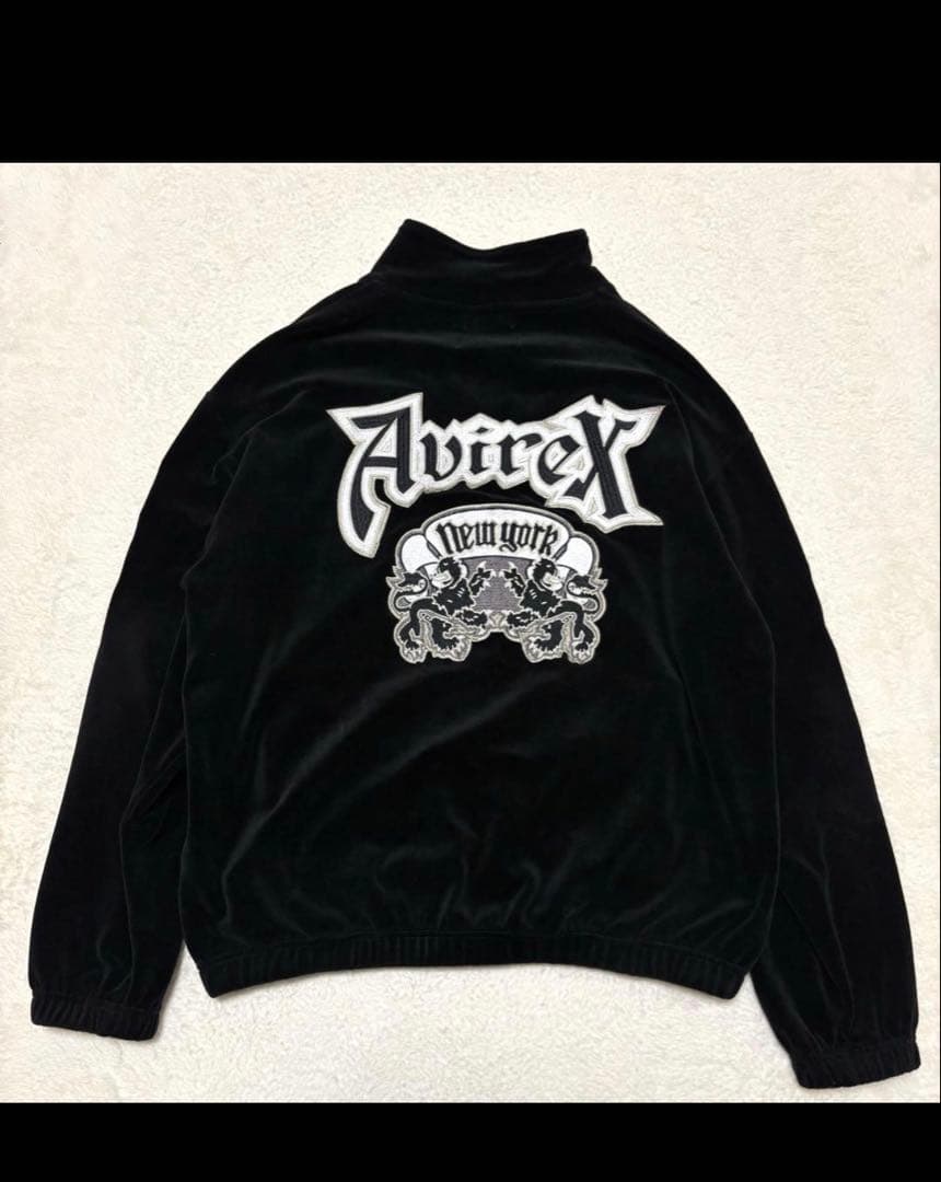 希少 AVIREX × X-LARGE ベロア 刺繍 ブルゾン Lブラック