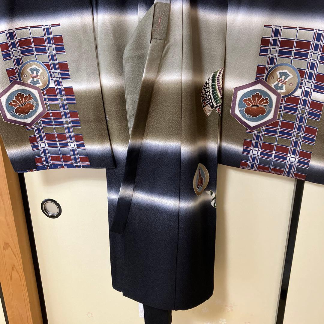 【お宮参り】長襦袢付き　男の子　正絹　〈美品〉　一つ身　お祝い着　家紋・丸に橘