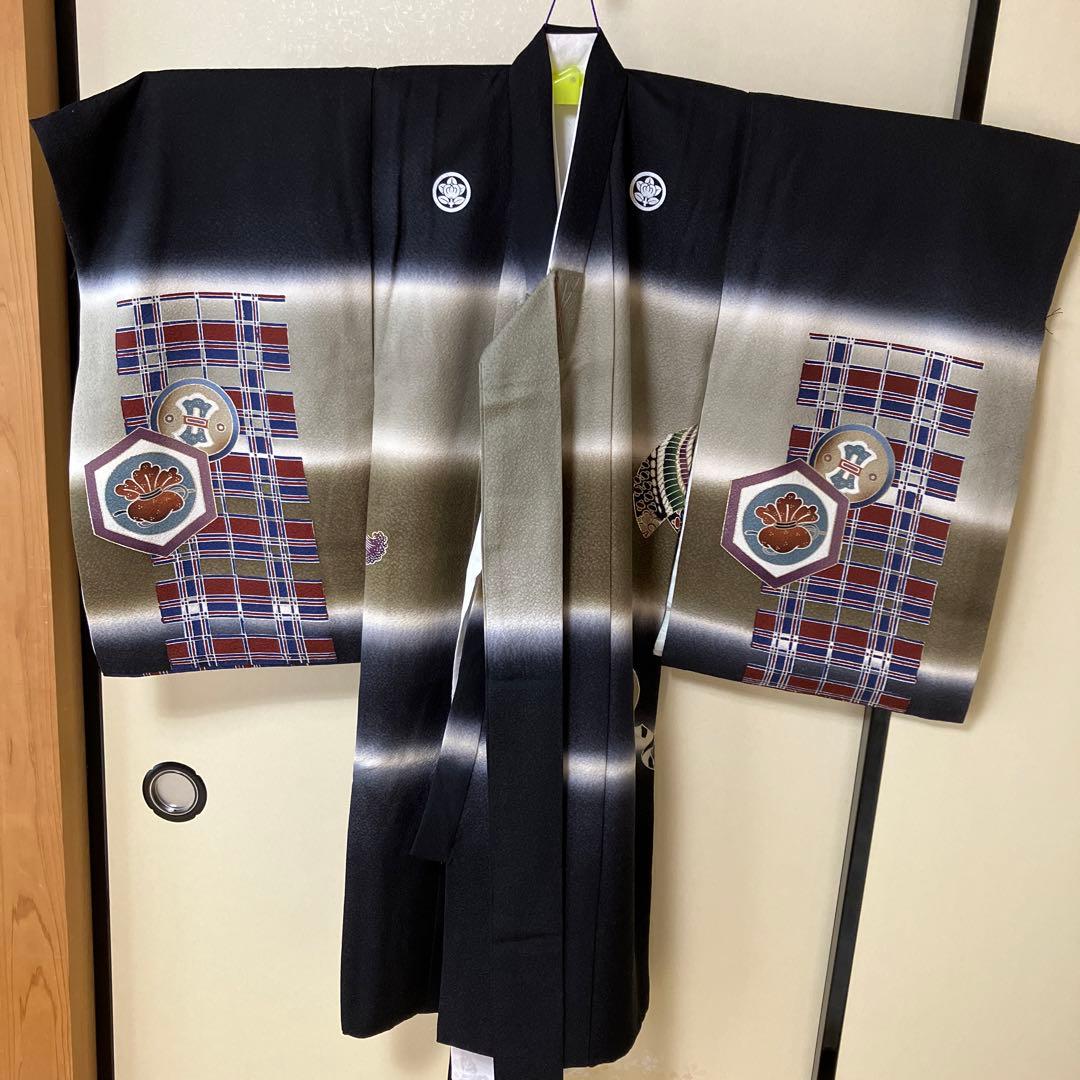 【お宮参り】長襦袢付き　男の子　正絹　〈美品〉　一つ身　お祝い着　家紋・丸に橘