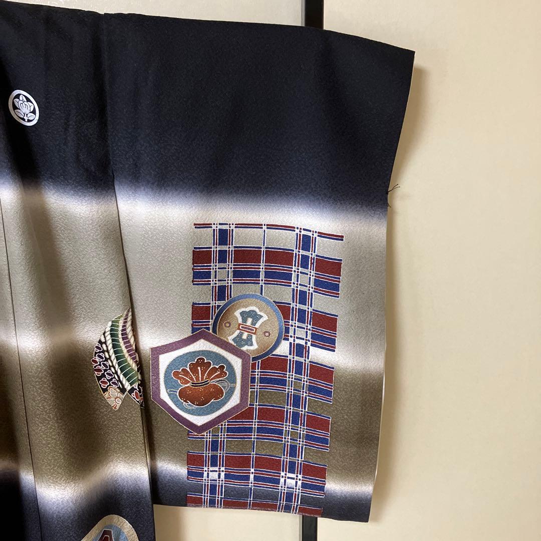 【お宮参り】長襦袢付き　男の子　正絹　〈美品〉　一つ身　お祝い着　家紋・丸に橘