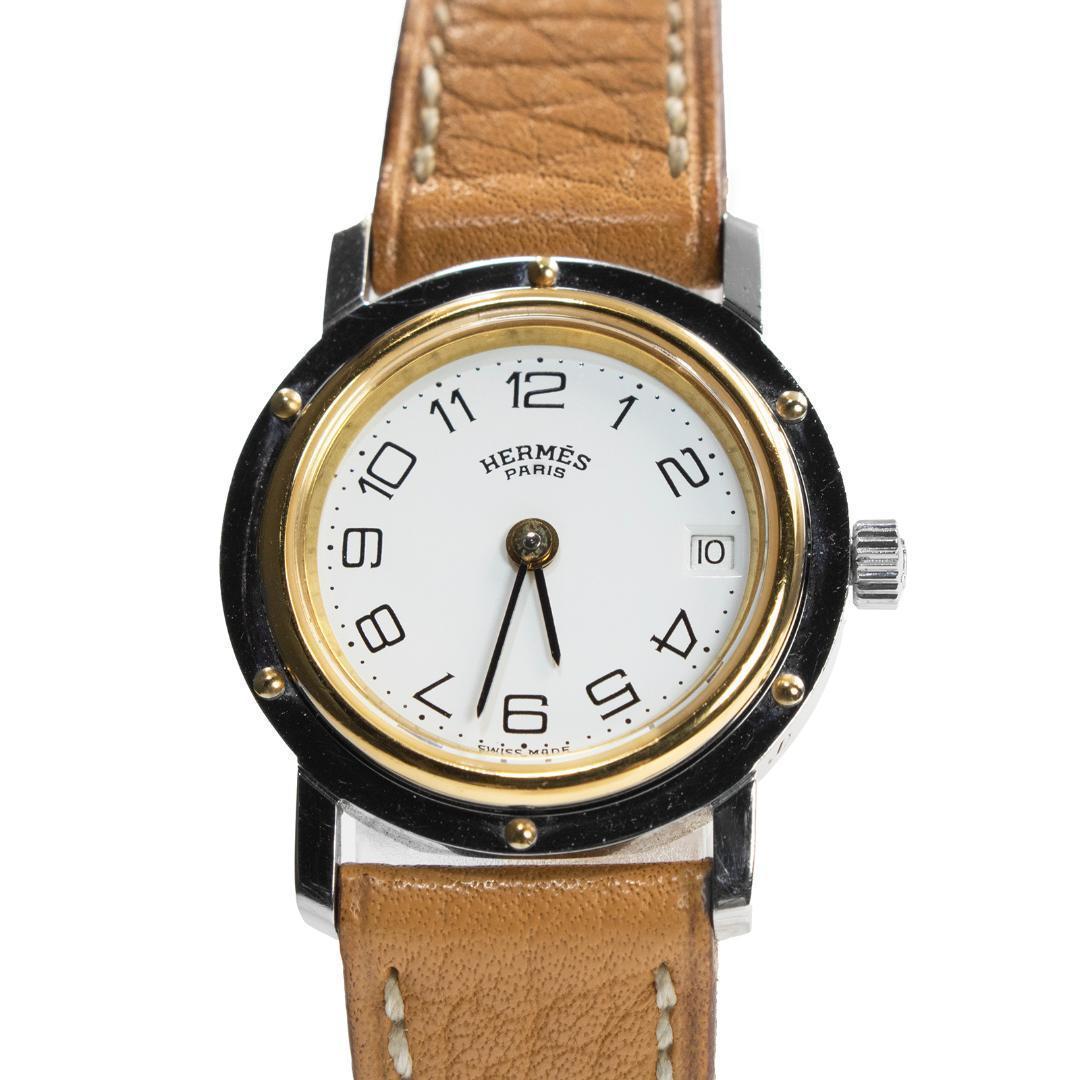 エルメス 腕時計 レディース クリッパー 白 ゴールド 茶色 高級 スリム ロゴ