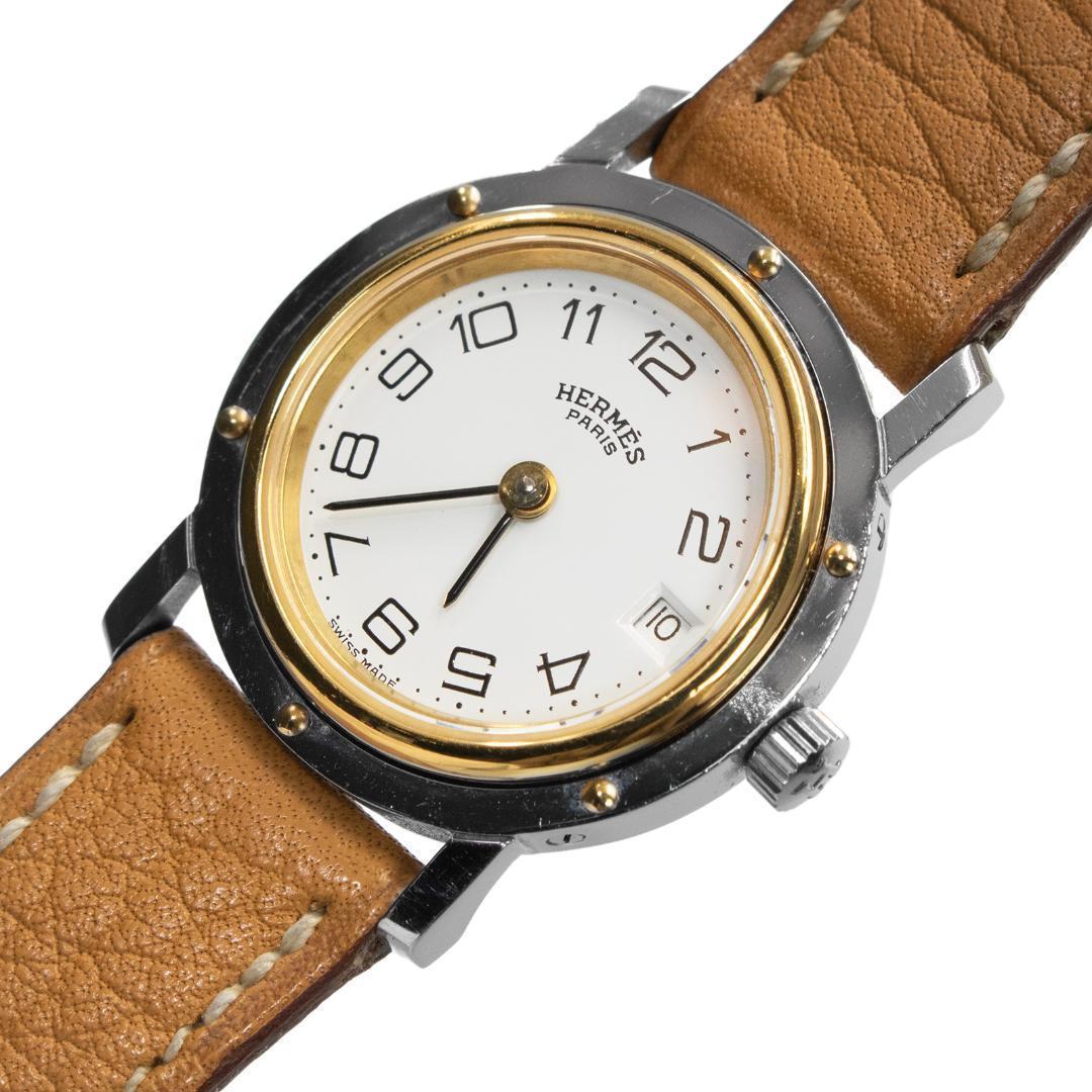 エルメス 腕時計 レディース クリッパー 白 ゴールド 茶色 高級 スリム ロゴ