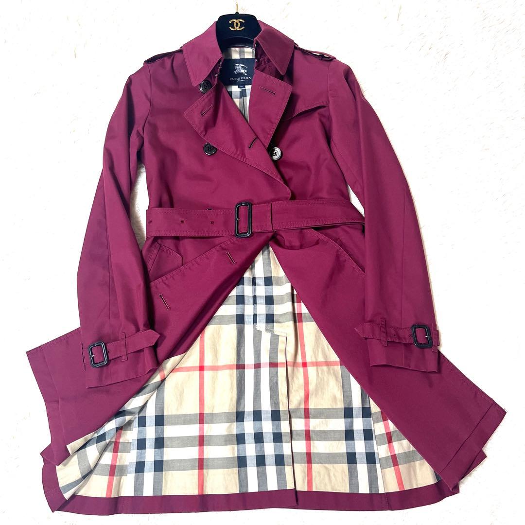 極美品☆バーバリーロンドントレンチコートメガチェックボルドー