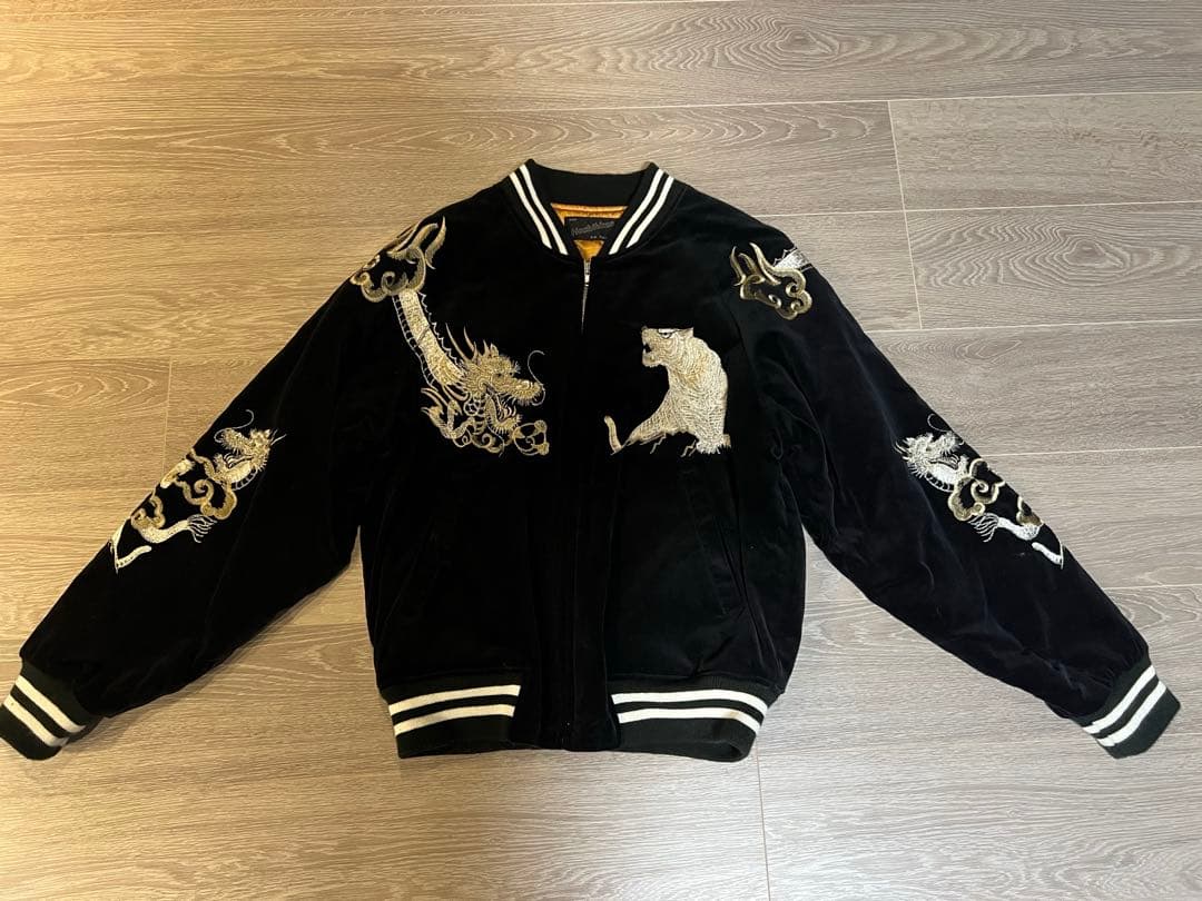 【美品】希少 星姫 hoshihime スカジャン　龍虎　黒　別珍　サイズフリー