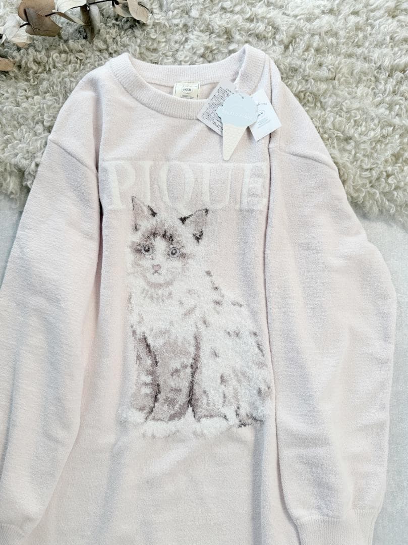 ジェラートピケ gelato pique ネコ柄 　ピンク　ギフトBOX付き