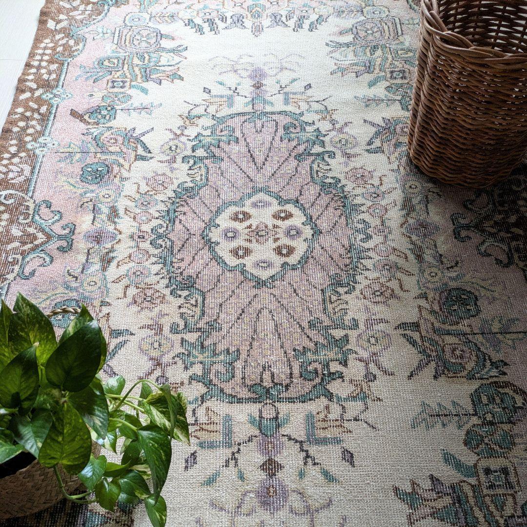 117×201 メダリオンコスモスピンク　トルコヴィンテージラグ