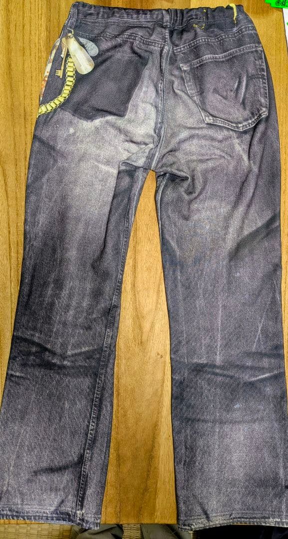 TATA 転写デニムパンツ　ブラック