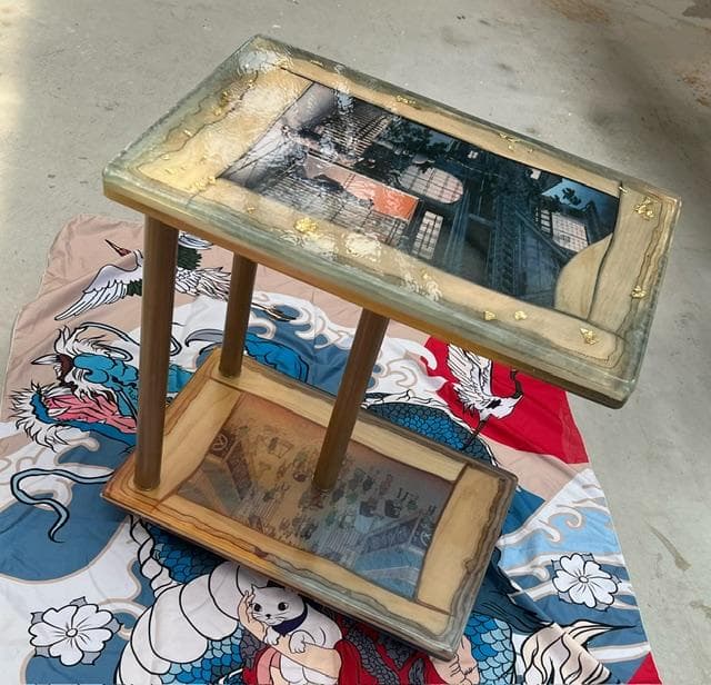 和風　レジン　日本画　アート　サイドテーブル　土屋光逸（四ツ谷荒木横丁）歌川広重