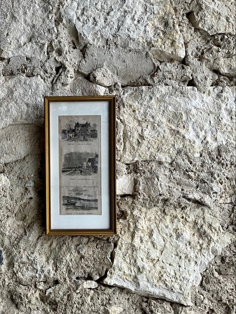 ◆フランスアンティーク｜版画田舎の暮らし風景ノルマンディー絵画額フレーム壁掛け