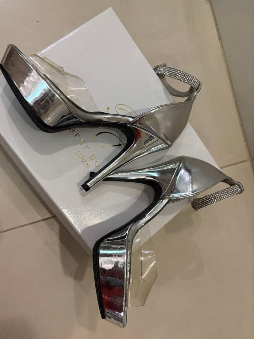 ベストボディジャパン公式ヒール シルバー アンクルストラップ ハイヒール23cm