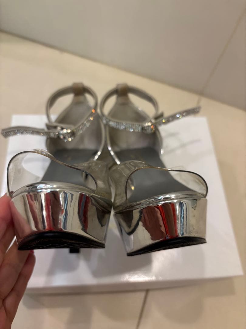 ベストボディジャパン公式ヒール シルバー アンクルストラップ ハイヒール23cm