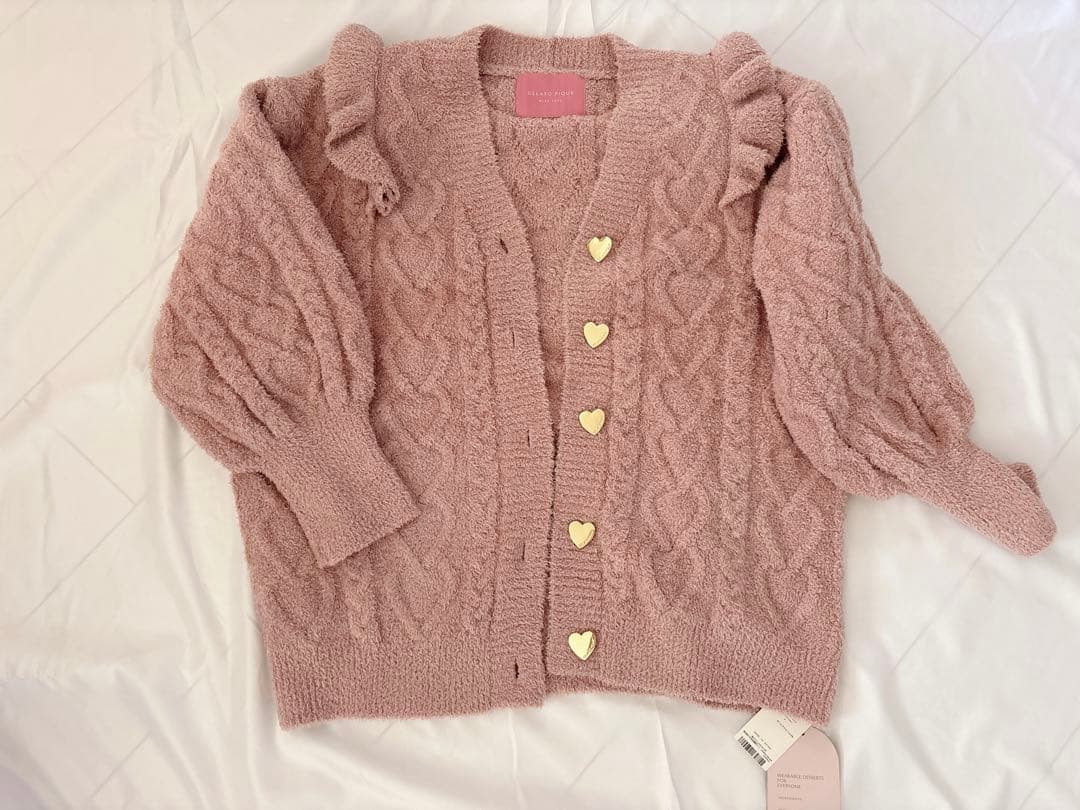 新品ジェラートピケ　アランニットフリルカーディガン