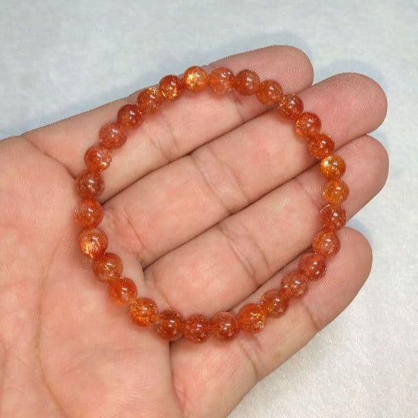 【極上,小粒】メラメラサンストーン ６㎜　ブレスレット　美品　希少　太陽石