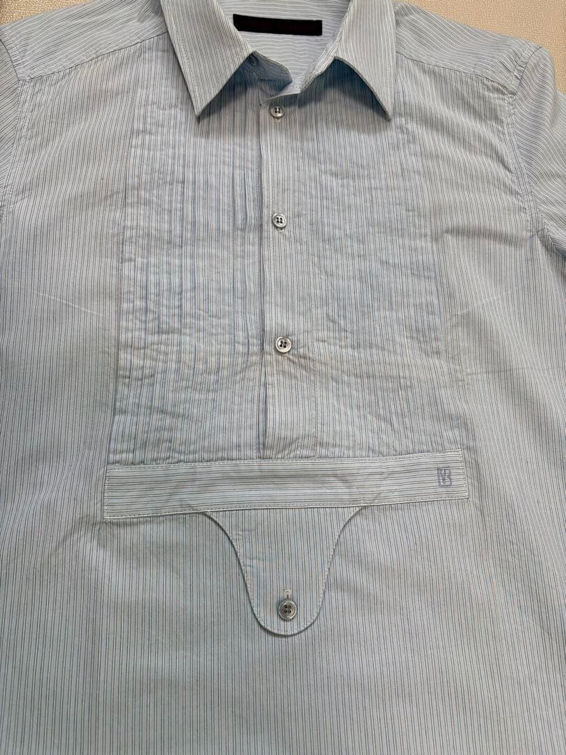 ストライプ 長袖シャツ フロントタック入り