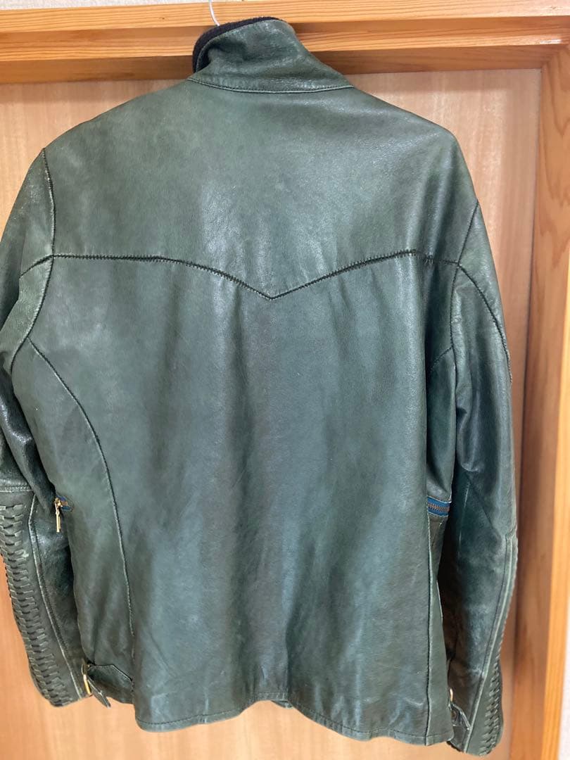 アバハウス　ダークグリーン レザー シングルライダースジャケット　Y2K
