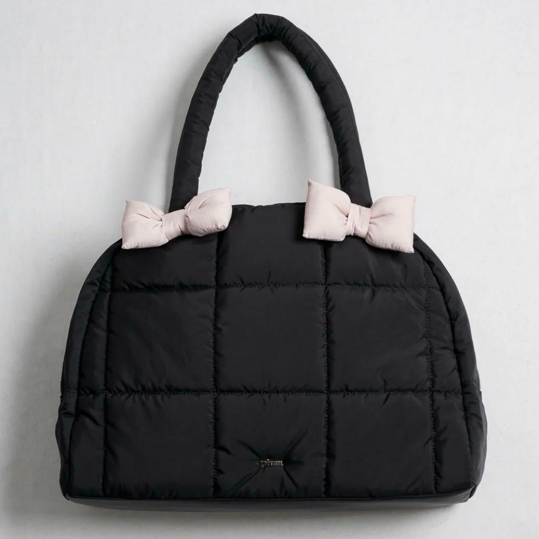 pium ピウム ボリュームリボンキャリーオンボストンバッグ 黒