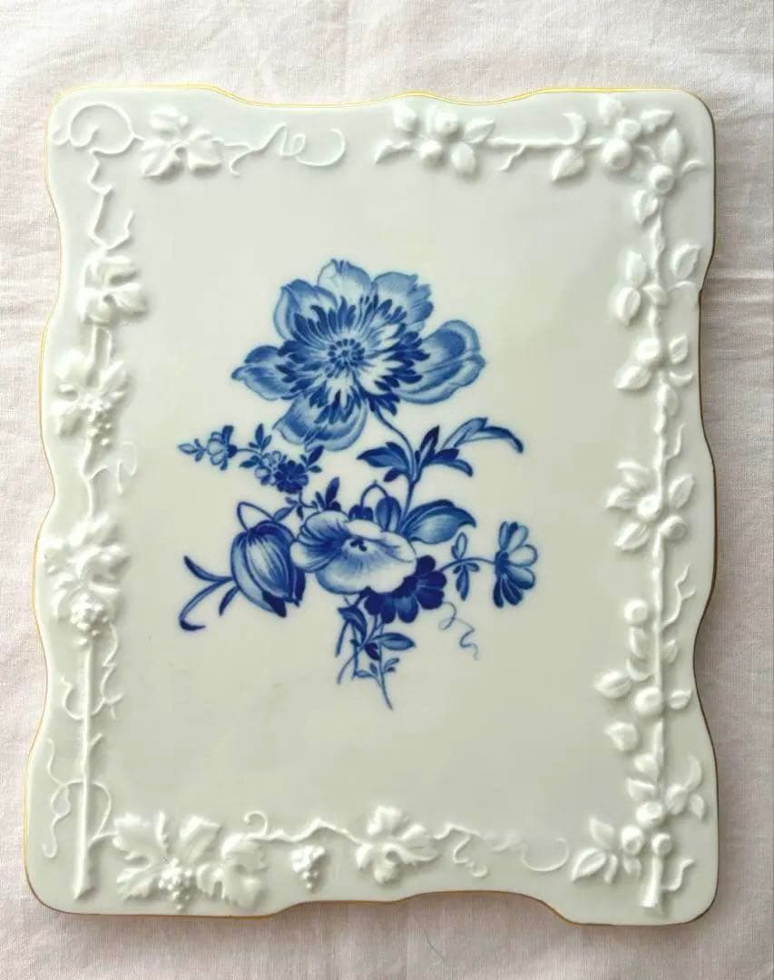 マイセン　陶板飾り絵　ブルーフラワー