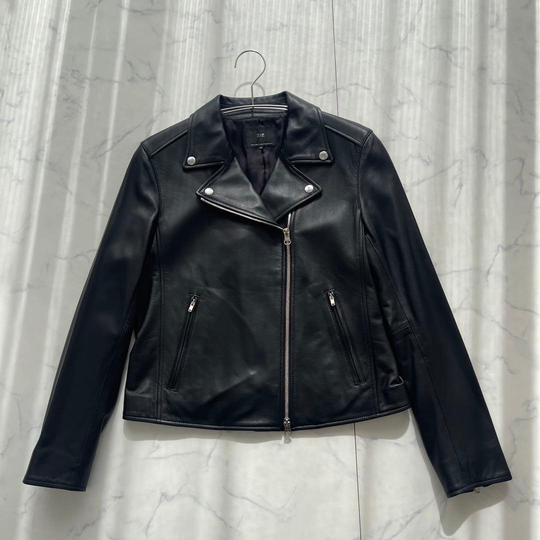 【未使用級】23区 ライダース レザー ラムレザー 黒 ブラック40 Lサイズ